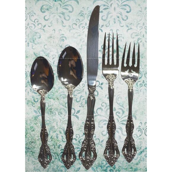 Oneida Michelangelo Stainless 5-Piece Setting Knife Fork Spoon Ornate Baroque - Picture 1 of 9